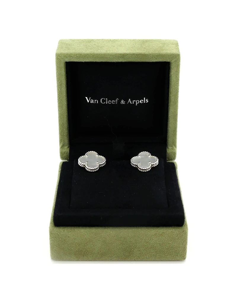 Pre-Owned Van Cleef & Arpels Vintage Alhambra Earrings 18K White Gold and Mother of Pearl