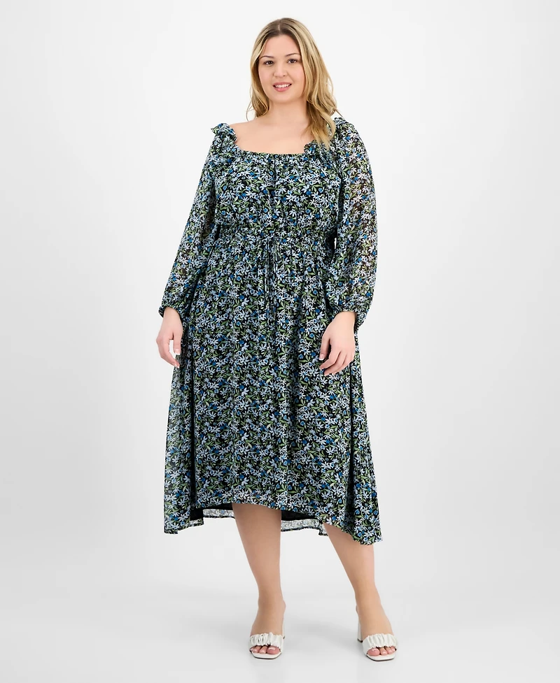 On 34th Trendy Plus Floral-Print Smocked-Waist Dress, Exclusively at Macy's