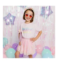 Sweet Wink Toddler Girls Pastel Rainbow BDay Patch Lavender Short Sleeve T-Shirt
