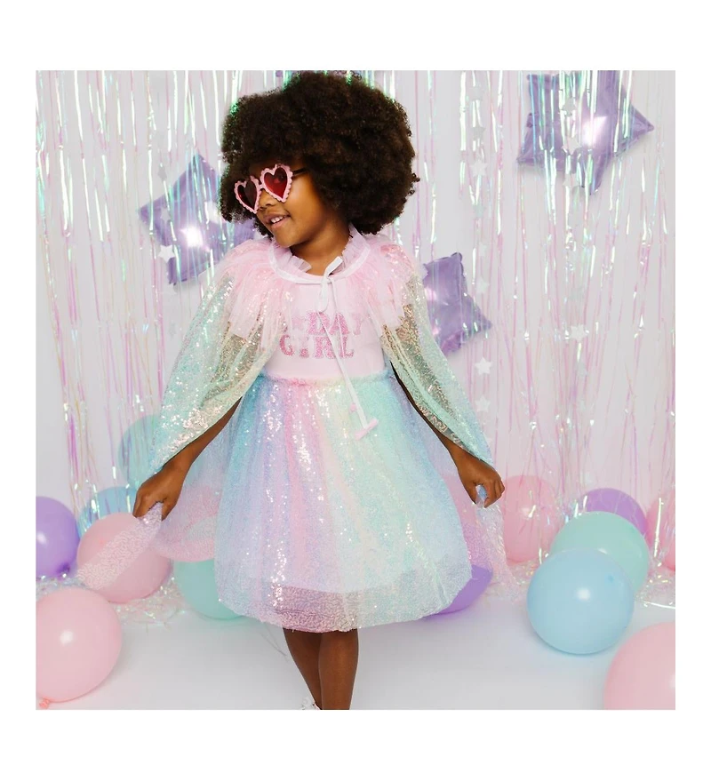 Sweet Wink Toddler Girls Birthday Patch Rainbow Ombre Sequin Short Sleeve Tutu Dress