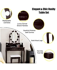 Makeup Dressing Table with Touch Switch Lighted Mirror and Cushioned Stool