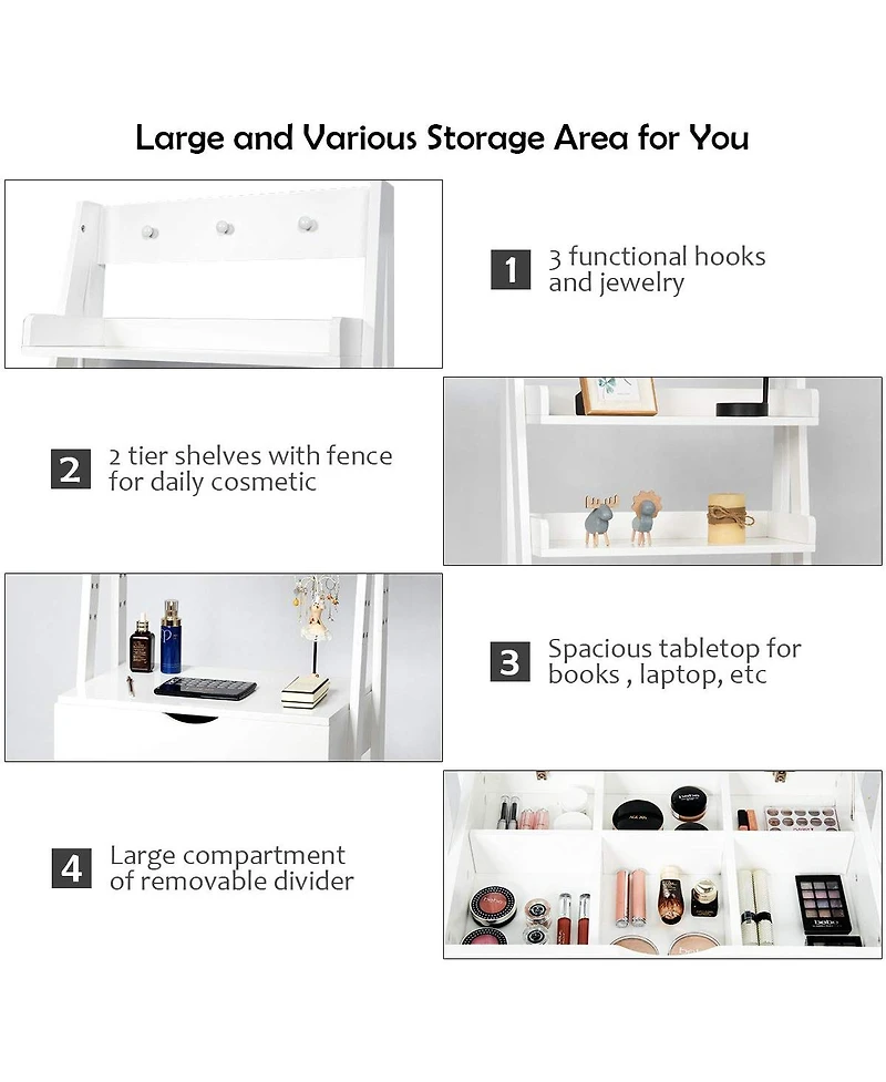 Vanity Desk Set with Flip Top Mirror, Hidden Storage Compartments and Cushioned Stool