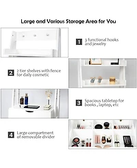Vanity Desk Set with Flip Top Mirror, Hidden Storage Compartments and Cushioned Stool