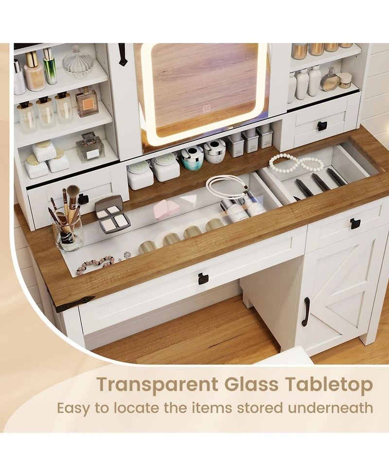 Makeup Vanity Desk with Mirror and 3-Color Dimmable Led Lights