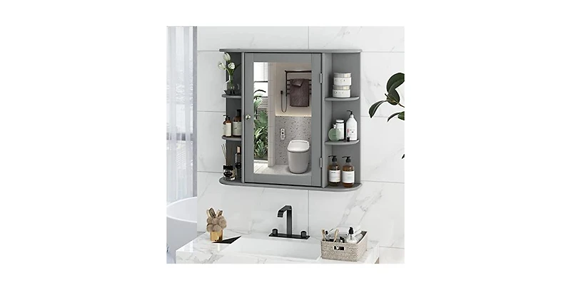 Wall-Mounted Bathroom Mirror Cabinet with Storage Shelves