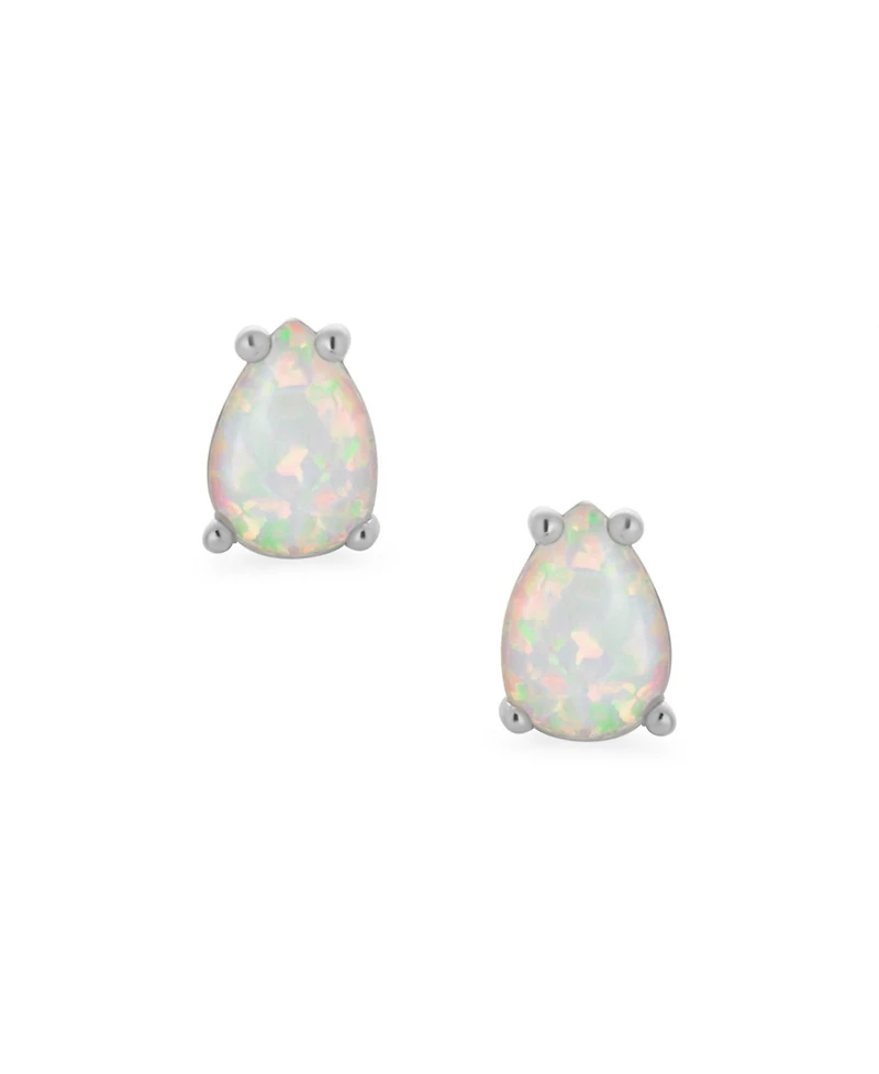 Bling Jewelry Tiny Petite Mini Teardrop Solitaire Created White Opal Stud Earrings .925 Sterling Silver