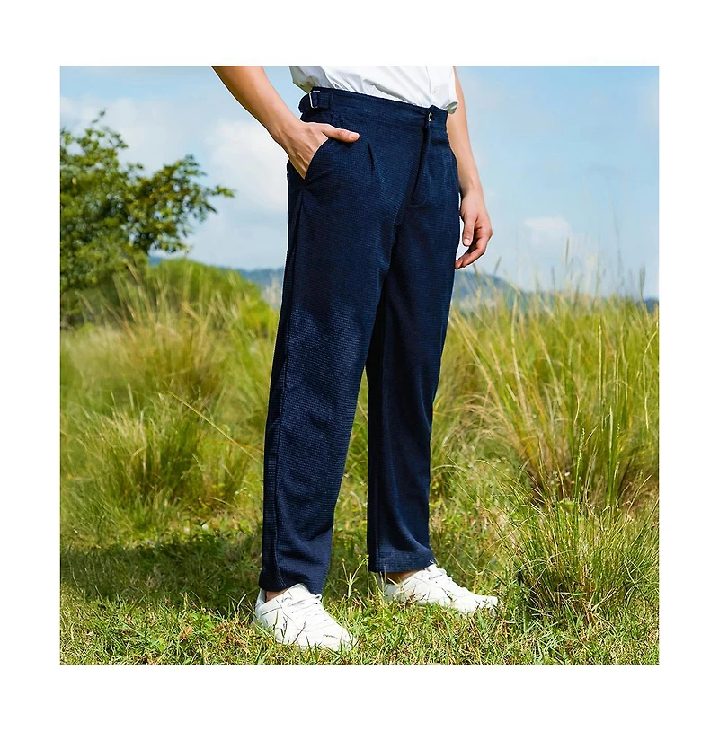 Campus Sutra Men's Navy Blue Tailored Waffle Trousers