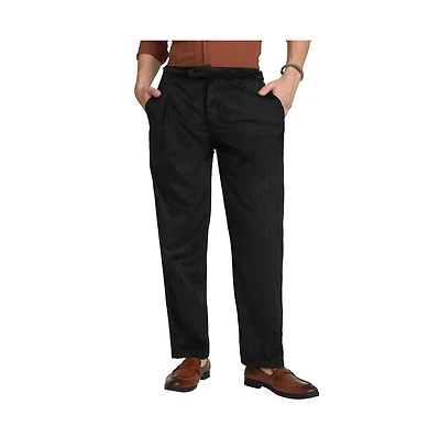 Campus Sutra Men's Obsidian Black Veined Tailored Trousers