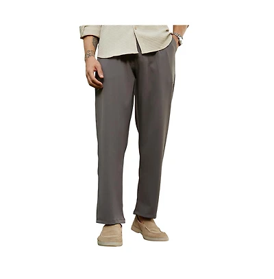 Campus Sutra Men's Charcoal Black Straight Pleated Trousers