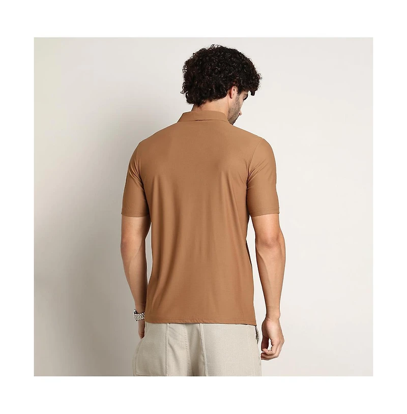 Campus Sutra Men's Sepia Brown Seamless Waffle Polo T-Shirt