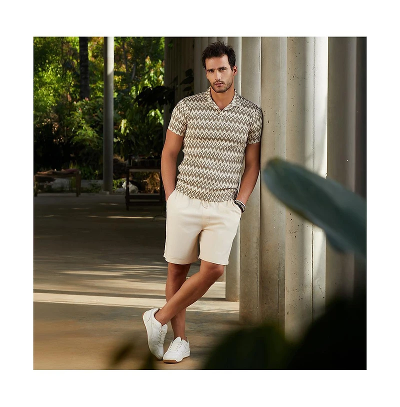 Campus Sutra Men's French Beige & Off White Zig-Zag Knit Polo T-Shirt