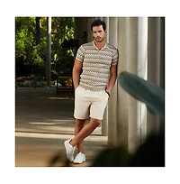 Campus Sutra Men's French Beige & Off White Zig-Zag Knit Polo T-Shirt