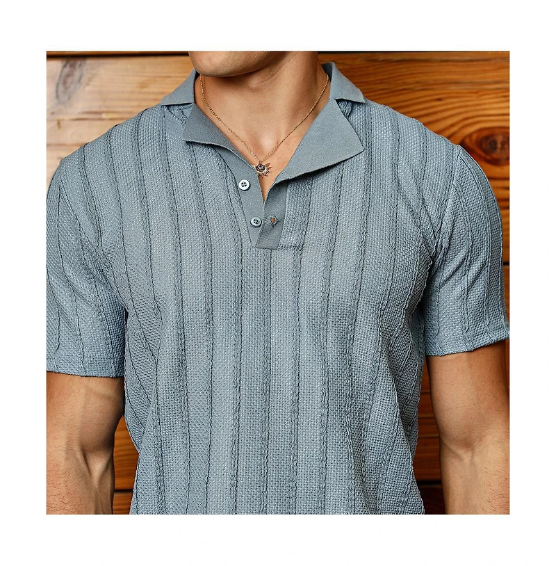 Campus Sutra Men's Icy Blue Wicker-Tactitle Polo T-Shirt