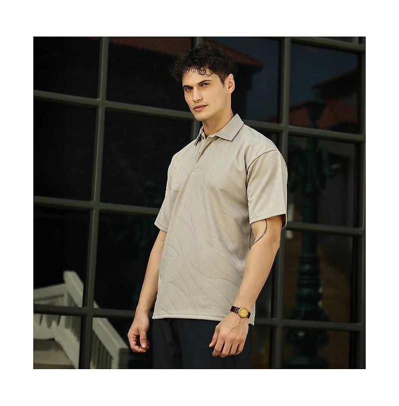 Campus Sutra Men's Sand Beige Scratch-Tactile Polo T-Shirt