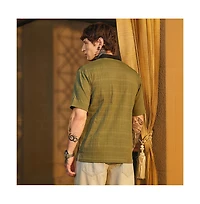 Campus Sutra Men's Olive Green & Onyx Black Contrast Grid Polo T-Shirt