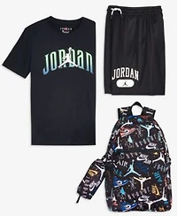 Jordan Big Boys Global Arch Logo Graphic T Shirt Mesh Logo Shorts Air School Backpack Pencil Case Set