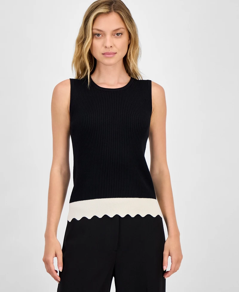 T Tahari Women's Ribbed Scalloped-Hem Sleeveless Top