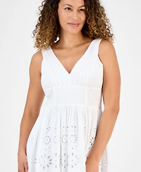 I.n.c. International Concepts Petite Cotton Eyelet V-Neck Maxi Dress, Exclusively at Macy's