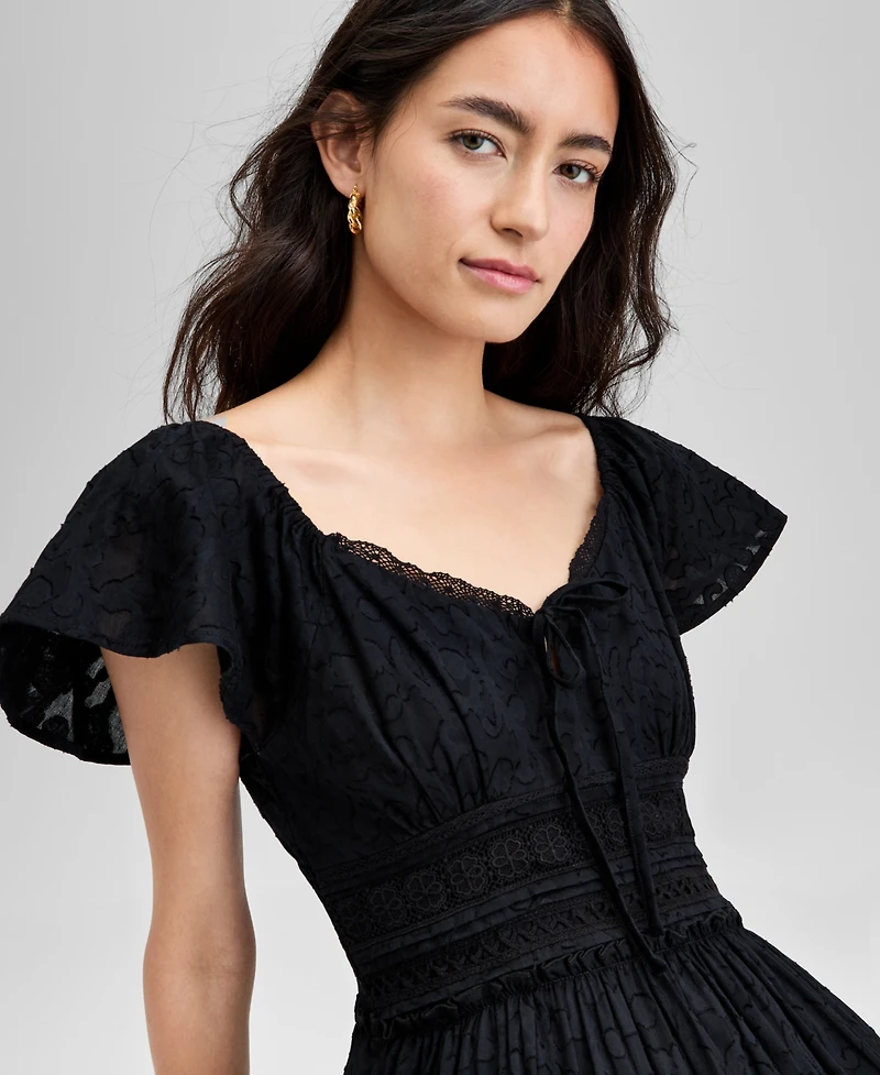 And Now This Women's Cotton V-Neck Fit & Flare Lace Dress, Exclusively at Macy's