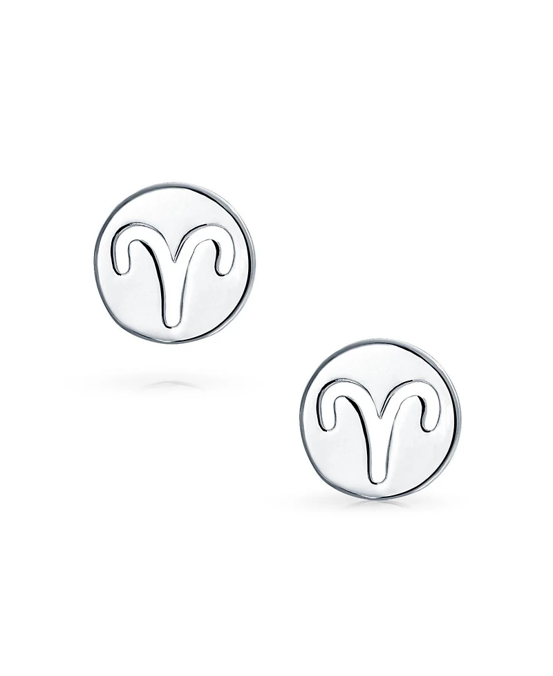 Bling Jewelry Tiny Simple Round Astrology Aries Horoscope Zodiac Stud Earrings Sterling Silver
