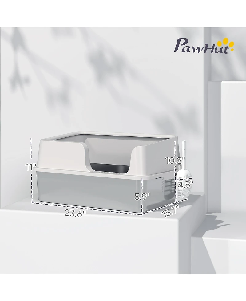 PawHut Stainless Steel Litter Box, Enclosed Cat Litter Box, Light