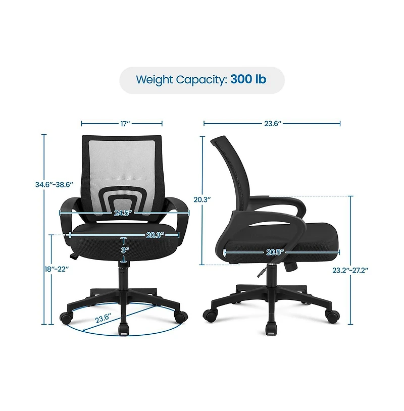 Yaheetech Height Adjustable Mesh Office Chair with Mid-Back, Purple