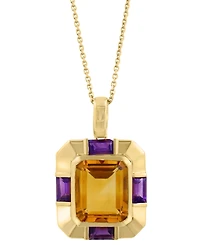 Effy Citrine (6-1/2 ct. t.w.) & Amethyst (1/10 ct. t.w.) Pendant Necklace in 14k Gold-Plated Silver, 17" + 1" extender