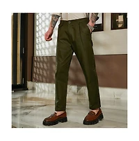 Campus Sutra Men's Juniper Green Striped Tailored Trousers