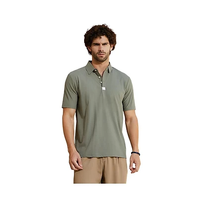 Campus Sutra Men's Olive Green Seamless Cuboid Polo T-Shirt