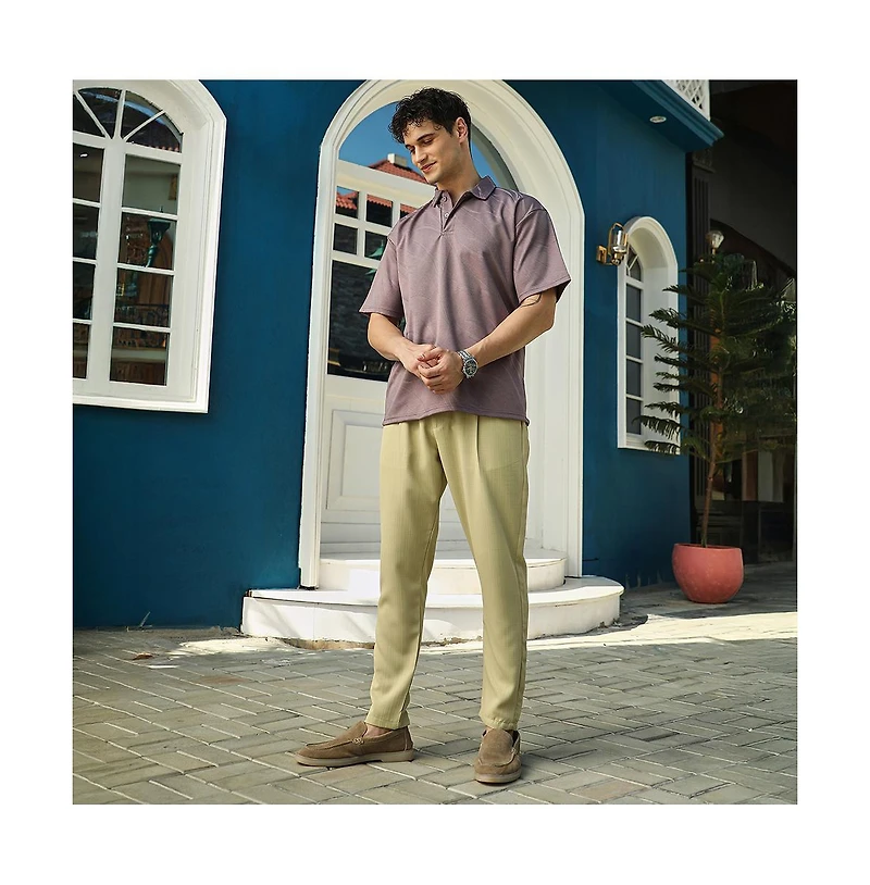 Campus Sutra Men's Pastel Purple Scratch-Tactile Polo T-Shirt
