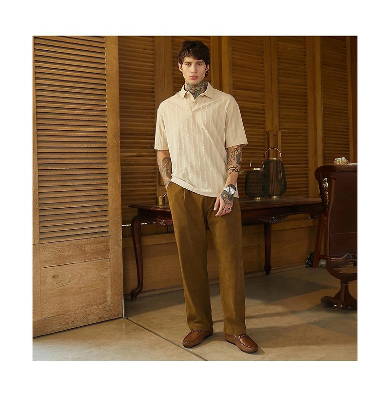 Campus Sutra Men's Army Green Spiralknot-Tactile Oversized Polo T-Shirt