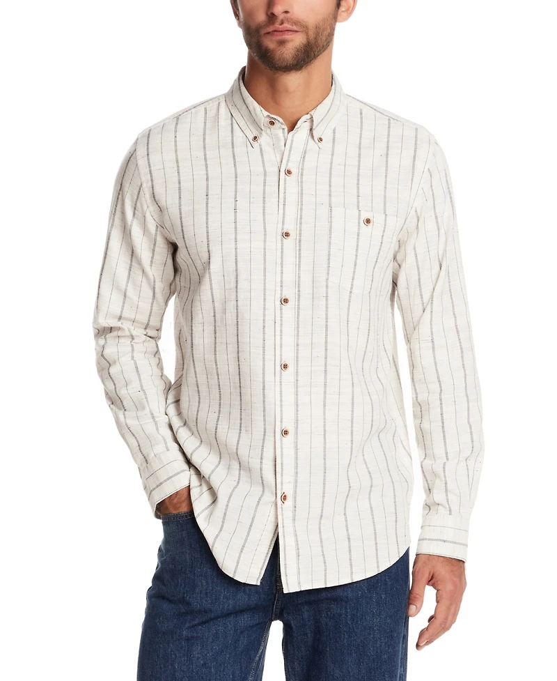 Weatherproof Vintage Men's Long Sleeve Striped Textured Button-Down Shirt