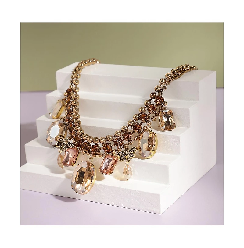 Sohi Gold-Plated Crystal Statement Necklace