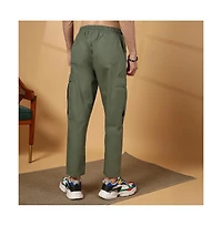 Campus Sutra Men's Olive Green Solid Utility Trousers