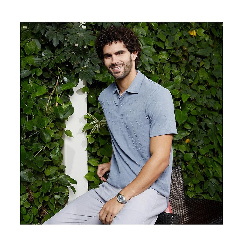 Campus Sutra Men's Powder Blue Veined-Tactile Polo T-Shirt