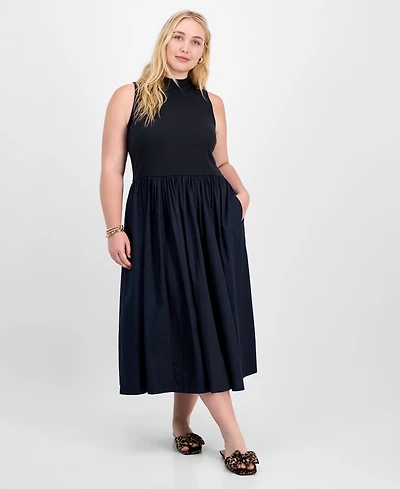 On 34th Trendy Plus Solid Mock-Neck Sleeveless Midi Dress, Macy's Exclusive