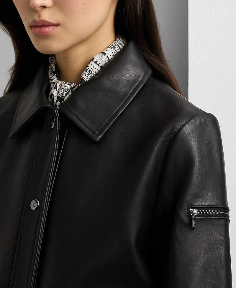 Lauren Ralph Women's Buttoned Leather Jacket