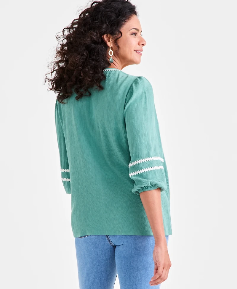 Style & Co Petite Textured Blanket-Stitched Top, Exclusively at Macy's