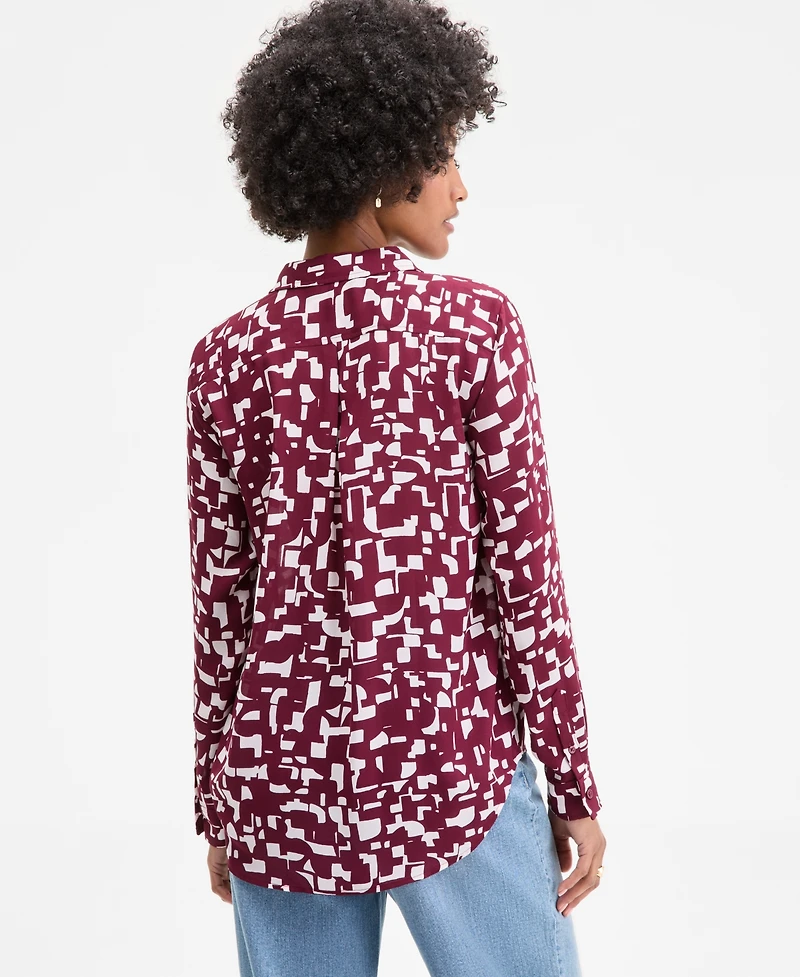 On 34th Women's Printed Silky Button-Front Shirt, Exclusively at Macy's