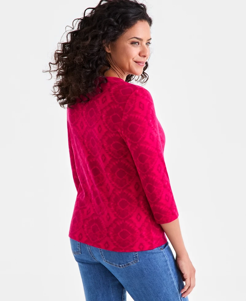 Style & Co Women's Printed 3/4-Sleeve Henley Knit Top, Exclusively at Macy's