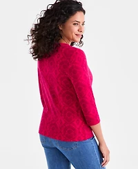 Style & Co Women's Printed 3/4-Sleeve Henley Knit Top, Exclusively at Macy's