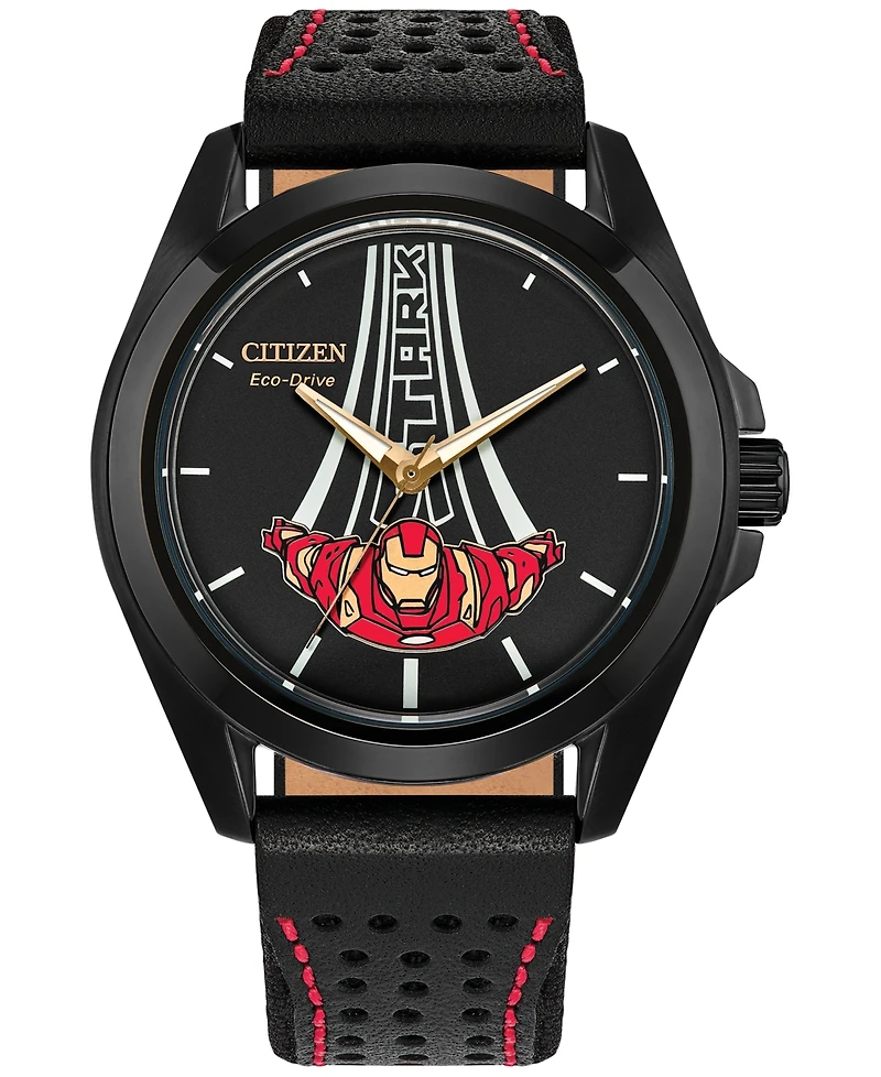 Citizen Eco-Drive Men's Marvel Tony Stark Kinda Sorta Famous Black Leather Strap Watch 43mm