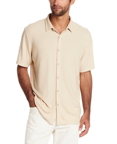 Weatherproof Vintage Men's Short Sleeve Waffle-Knit Button-Front Shirt