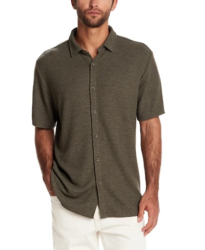 Weatherproof Vintage Men's Short Sleeve Waffle-Knit Button-Front Shirt