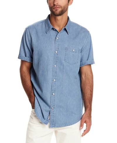 Weatherproof Vintage Men's Short Sleeve Striped Denim Button-Front Shirt