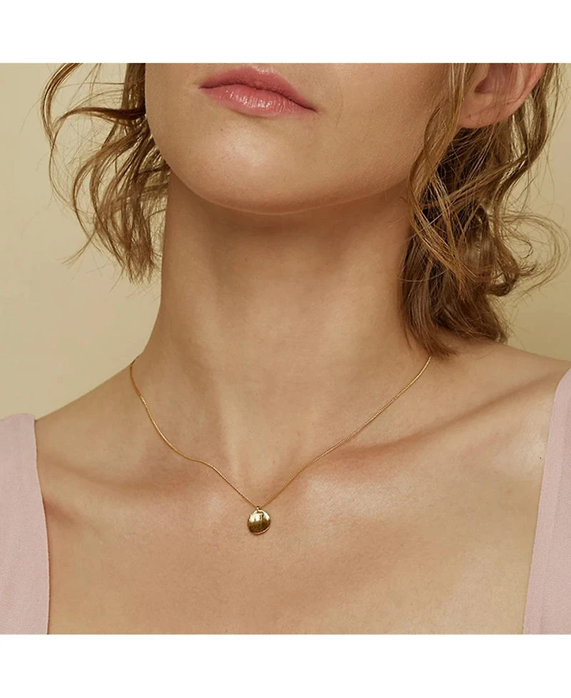 Sterling Silver 18k Gold Plated Madeleine Round Disc Pendant Necklace & Stud Earrings Set
