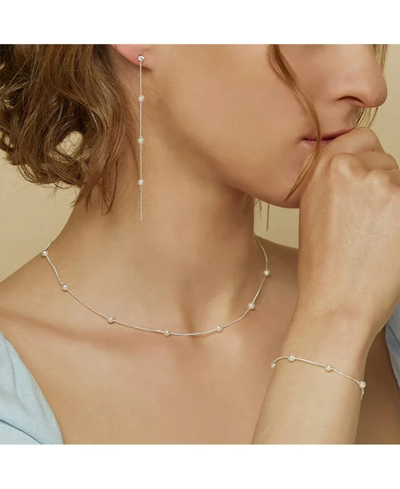 Sterling Silver Infinite Cultured Pearl Bracelet, Necklace & Drop Earrings Set