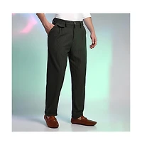 Campus Sutra Men's Midnight Black Corduroy Tailored Trousers