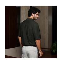 Campus Sutra Men's Midnight Black Bohomian Oversized Polo T-Shirt