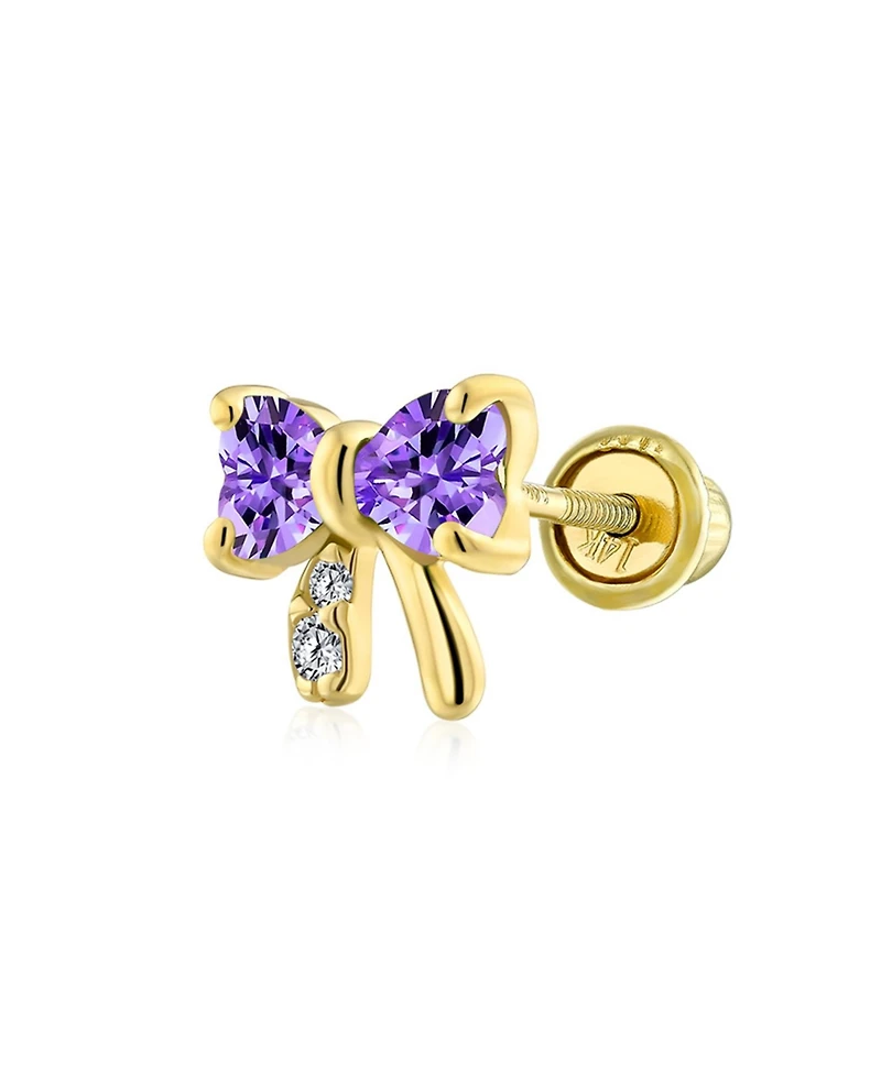 Bling Jewelry 14K Real Gold Small Bow 1 Piece Stud Earring with Cz Delicate Minimalist Cartilage Piercing Screw Back